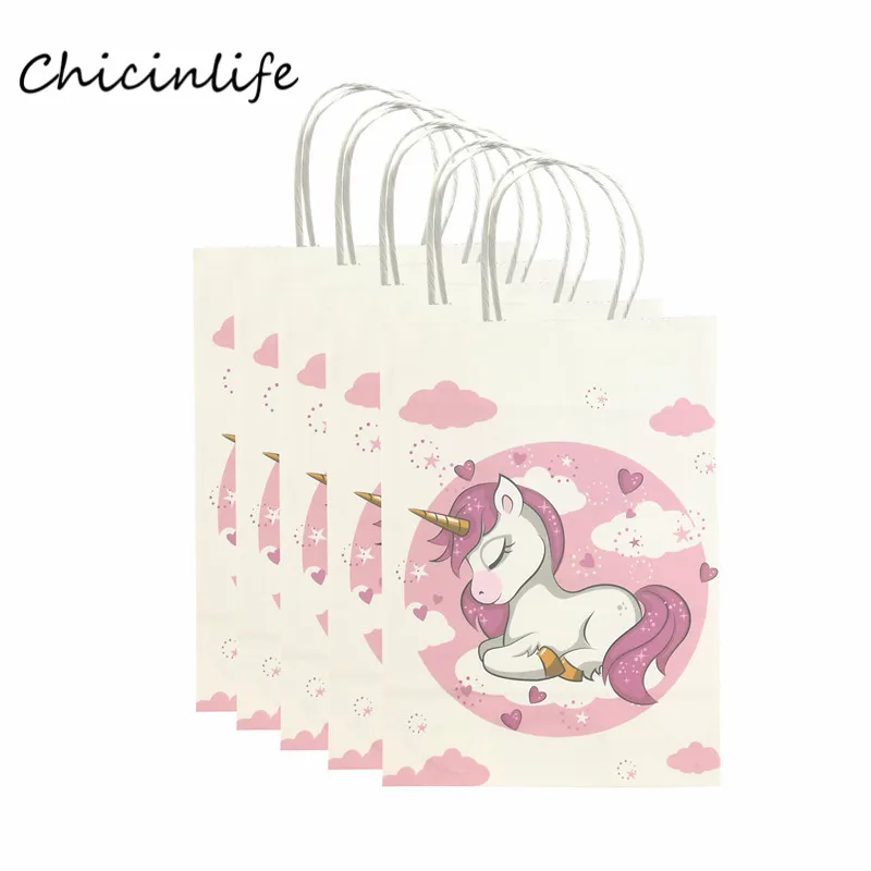 Chicinlife 5 шт. бумажные подарочные пакеты с ручками подарок на день рождения детский душ упаковка на день рождения вечерние поставки сумка с единорогом - Цвет: B