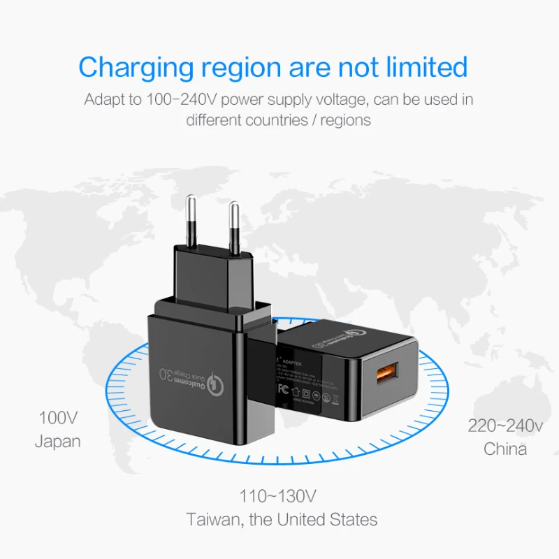 PZOZ для телефона Qualcomm Quick Charge USB 18 Вт дорожный Быстрый QC3.0 адаптер универсальная