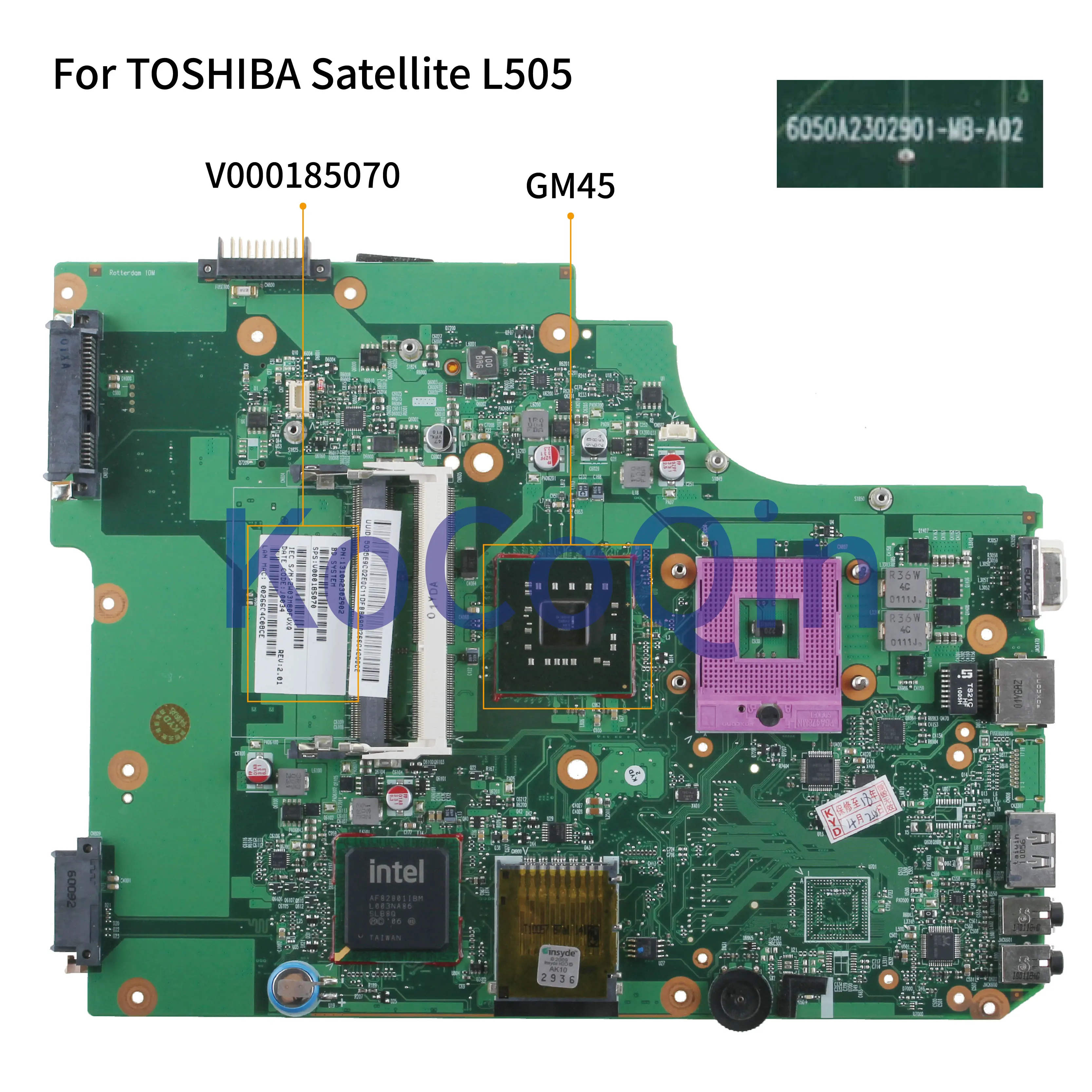 Материнская плата KoCoQin для ноутбука TOSHIBA Satellite L500 L505 материнская V000185070 6050A2302901