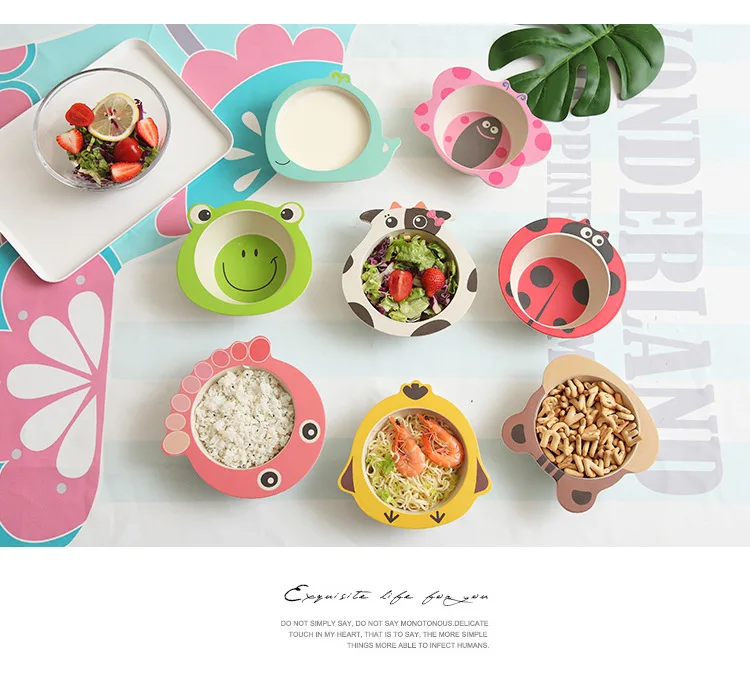 Qshare Bamboo Baby для кормления плиты чаша из волокна милые дети мультфильм блюда посуда для Портативный детская тарелка посуда