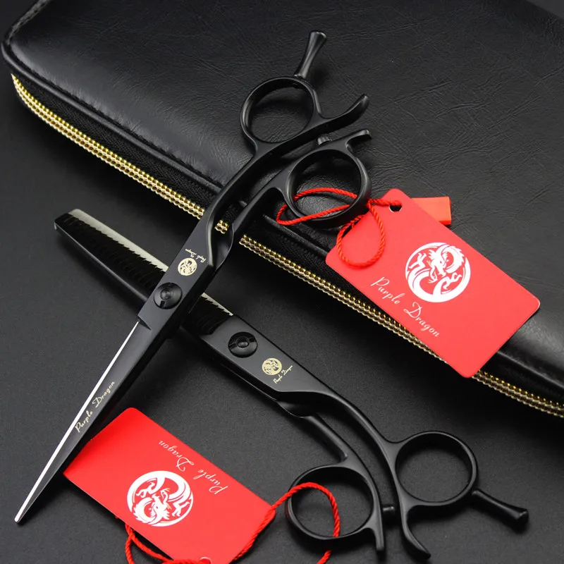 Японские Парикмахерские ножницы 440c с черной изогнутой ручкой и титановой