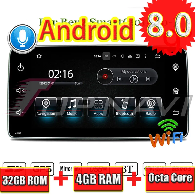 TOPNAVI Android 8 0 Octa Core автомобильный gps навигации для Benz Smart 2015 10 стерео проигрыватель