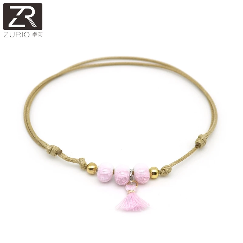 Zurio New Boho Beads Anklets For Women Fashion Tassel Pendant Anklet Cotton Handmade Chain Foot Jewelry Gift Wholesale | Украшения и