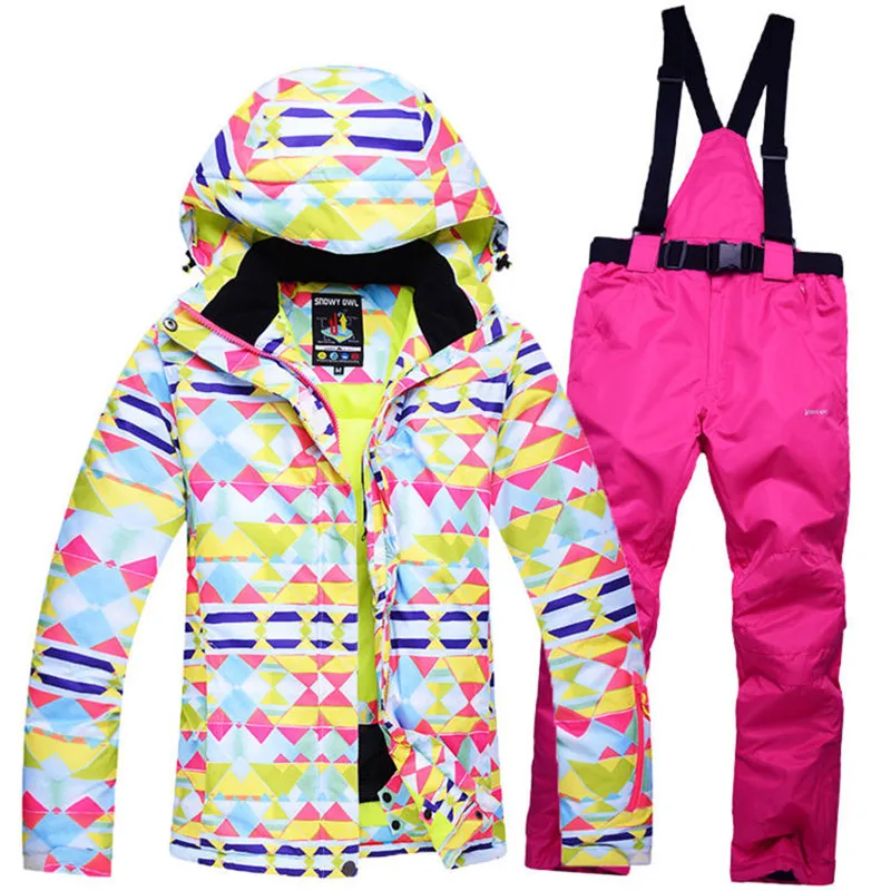colorful Woman Blue Snow Jackets Ladies Ski suit sets Female Snowboarding clothing outdoor sports Costumes Jacket + Bibs pant | Спорт и