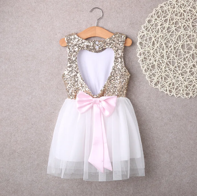 2017 Летние Новые Девушки в форме Сердца Рукавов Блестками Платье Недоуздок Марли