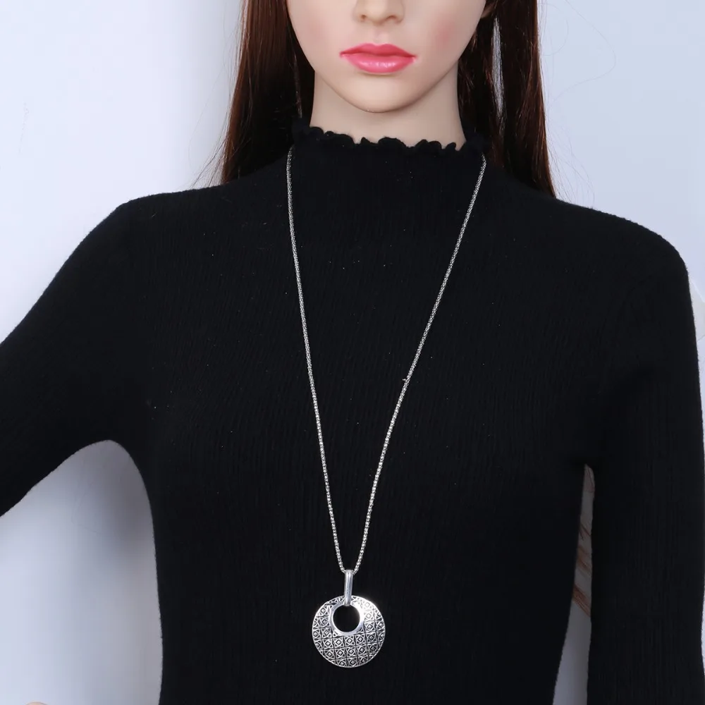Vintage Big Round Pendant Necklace Women Sweater Long Chains Classic Style Jewelry Geometric Necklaces European Fashion | Украшения и