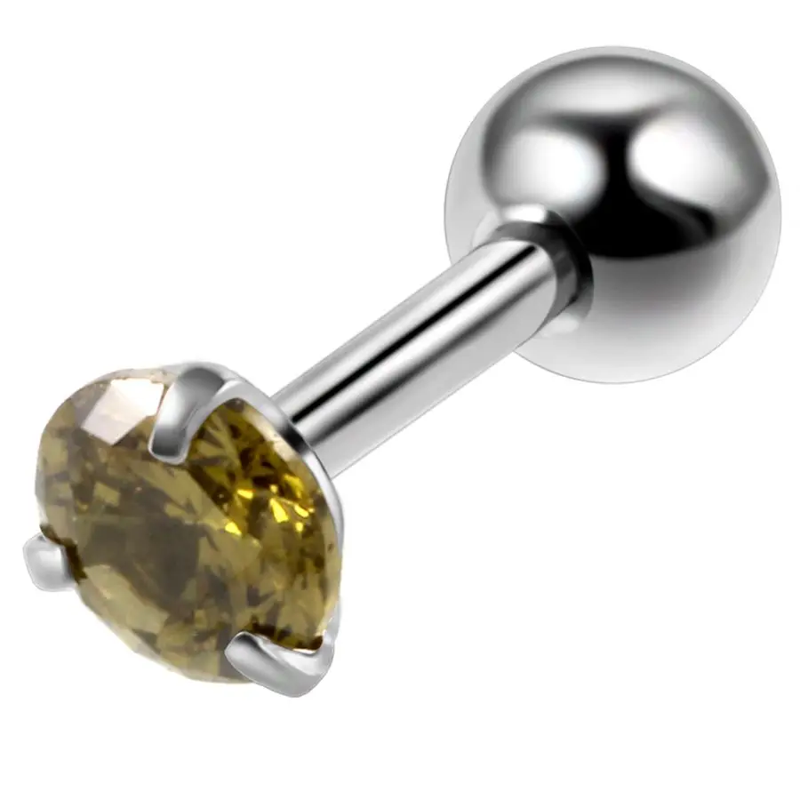 Peridot Gem 1 шт. CZ драгоценный камень из нержавеющей стали 16 г штанги для женщин Кристалл Циркон уха хряща Бар Tragus спираль серьги гвоздики пирсинг ювелирные изделия - Окраска металла: Peridot Gem