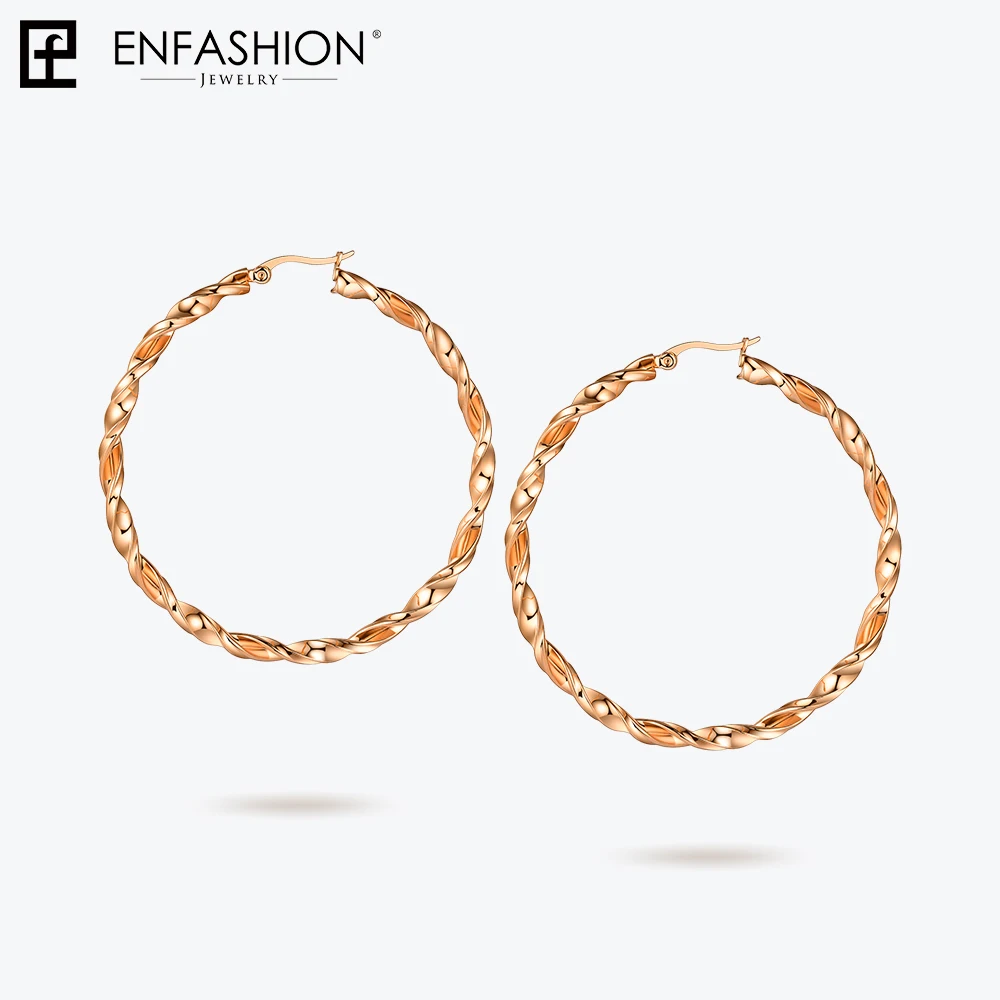 Rose Gold Color Enfashion серьги-кольца из нержавеющей стали круг цвет золотой серьги трендовые большие круглые серьги для женщин ювелирные изделия EM181064 - Окраска металла: Rose Gold Color