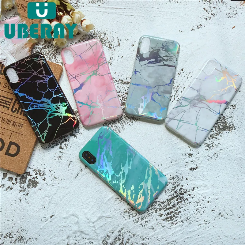 Роскошный чехол UBERAY для iphone X лазерный мраморный из ТПУ 7 8 plus Лидер продаж 6 6s