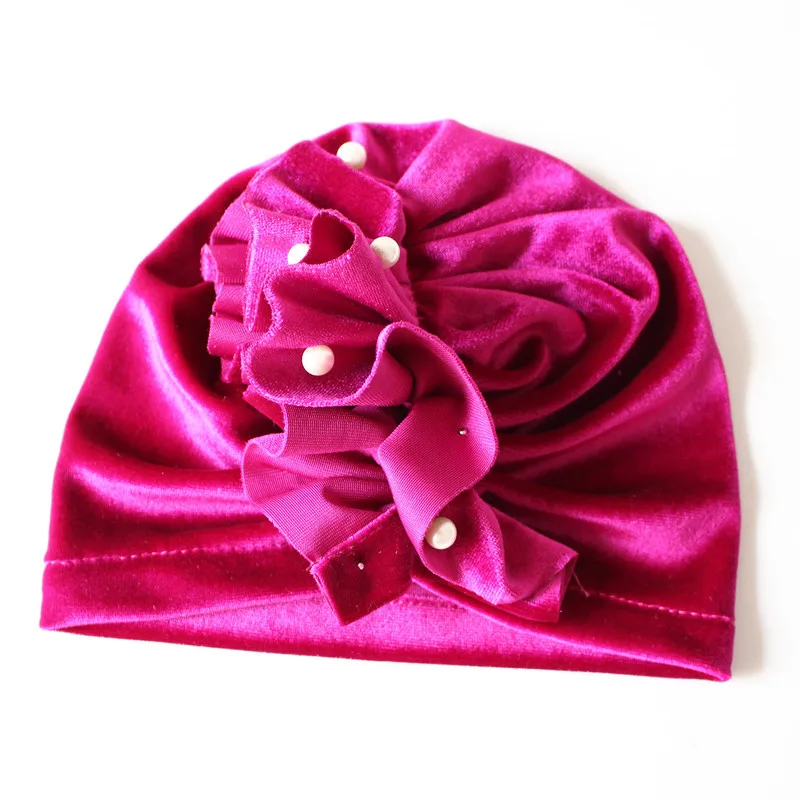 New Velvet Pearl Baby Hat for Girls Autumn Winter Cap Photography Props Elastic Infant Beanie Turban Accessories | Детская одежда и