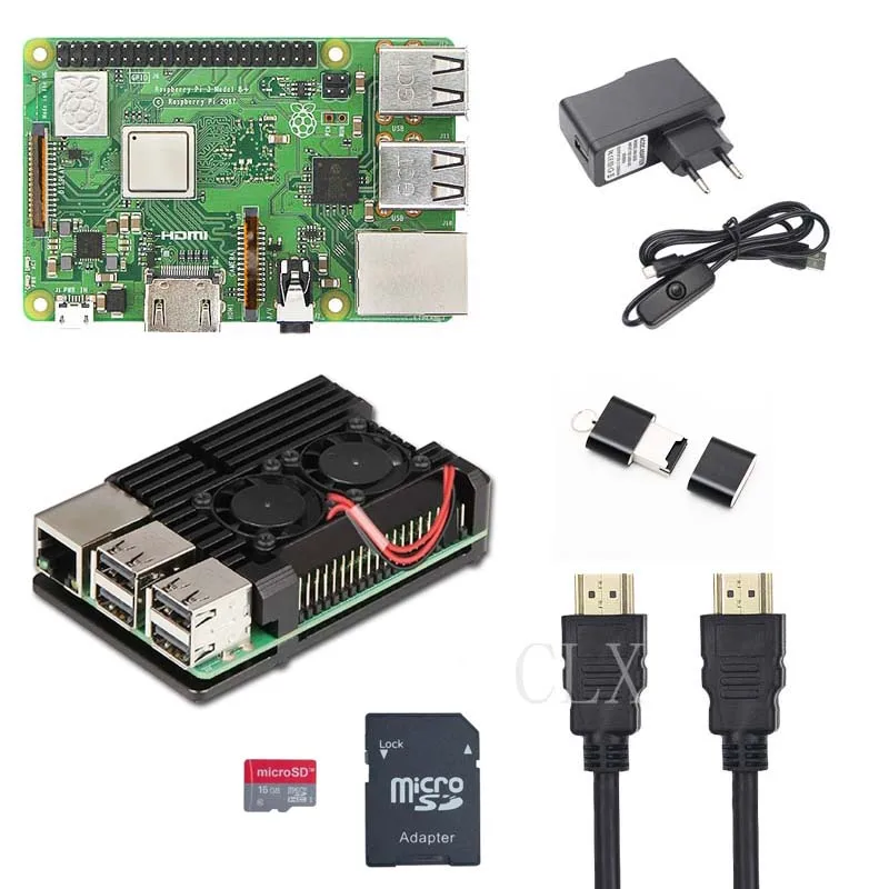 Raspberry Pi 3 Model B + Starter Kit ал основа с вентилятором 16 GB/картой памяти на 32 ГБ 5V 2.5A HDMI