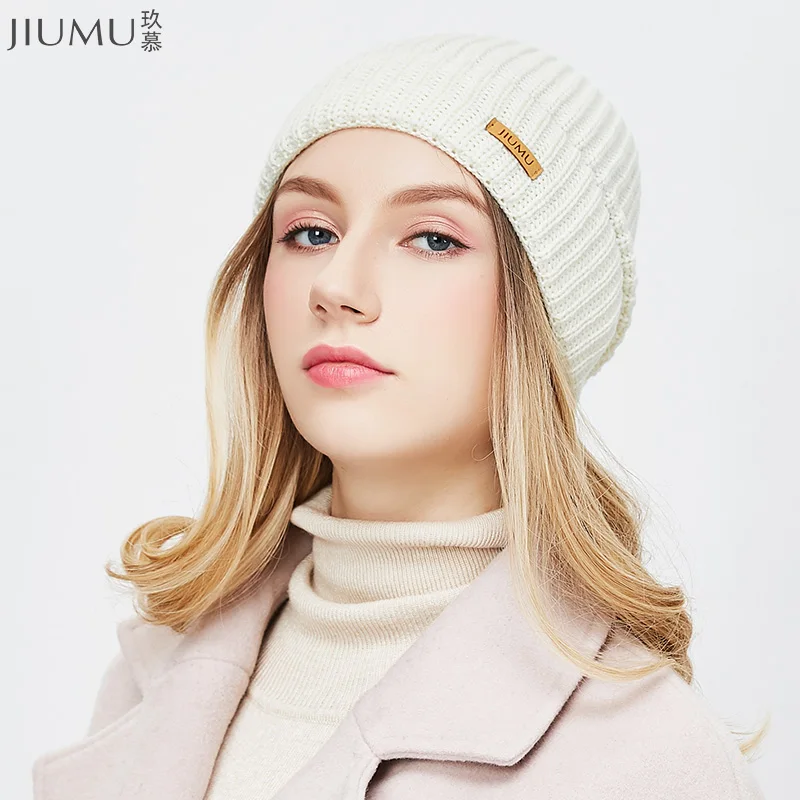 JIUMU шерсть для женщин шапочка Новинка 2018 года толстые теплые зимние 11 шапки бренд