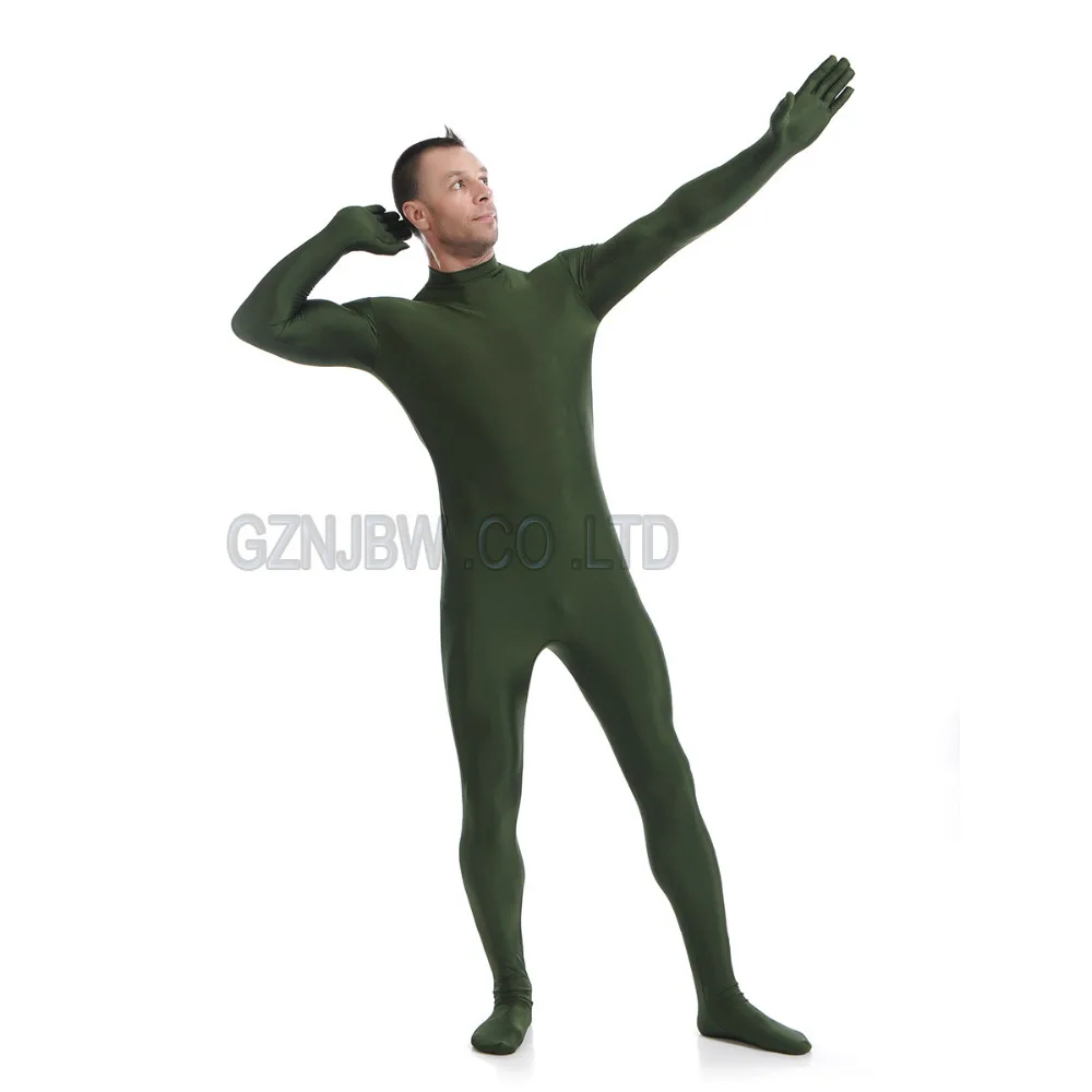 Мужской костюм зентай темно-зеленое гимнастическое трико из спандекса для