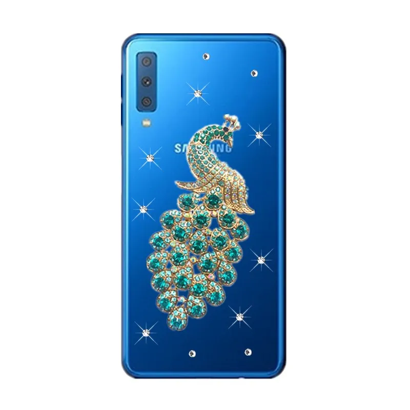 Прозрачная Алмазная задняя крышка с цветами для Samsung Galaxy A7 2018 A9 A9S A80 M40 A6 A8 Plus S8 S9 J6 J4