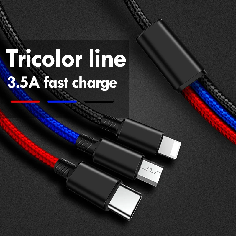 Универсальный зарядный кабель NOHON 3 в 1 8 Pin для iPhone 7 Plus Micro usb type C samsung Xiaomi Charge Line 2/2