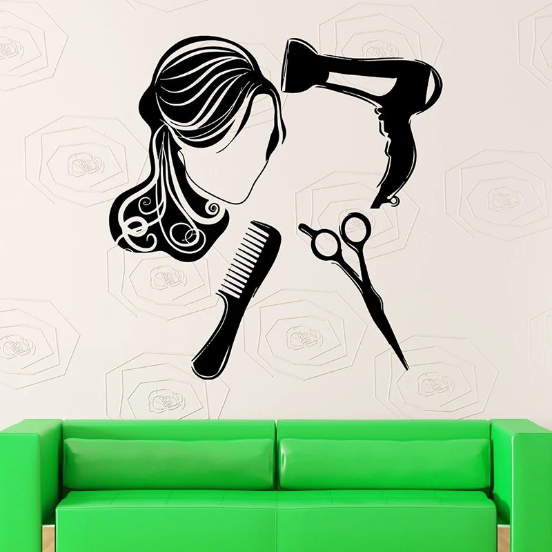 

Beauty Salon Wall Decals Hair Stylist Wall Sticker For Barbershop Hairdresser Art Mural For Shop Window Barber Wallpaper H177