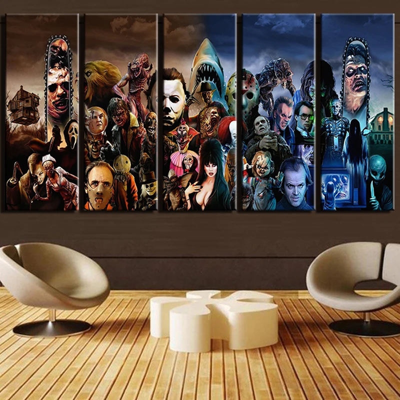 

Modern Wall Art Printed Landscape Canvas Poster 5 Piece Horror Movie Characters Group Painting Frames Home Decor Pictures PENGDA
