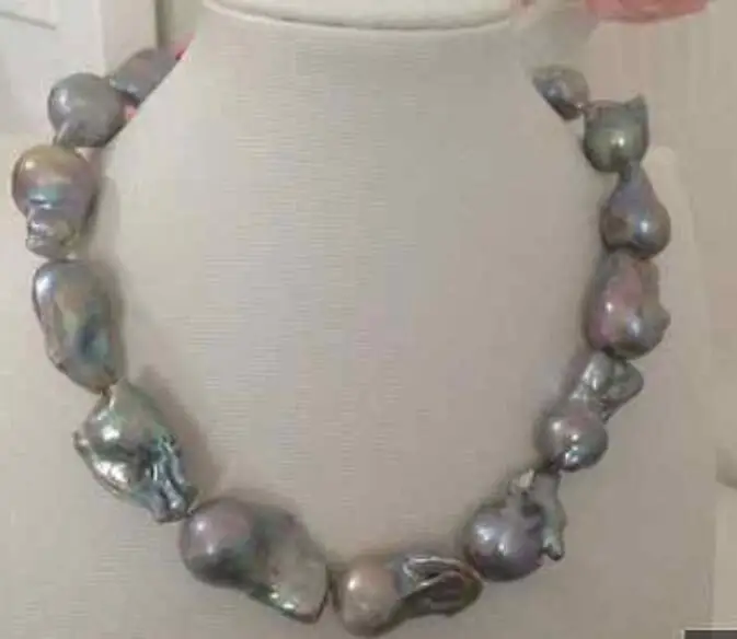 

HUGE 20-25mm baroque grey pearl necklace 18inch