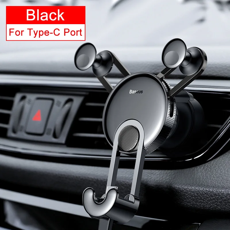 black for typec port Автомобильный держатель для телефона Baseus, гравитационное крепление на вентиляционное отверстие, держатель для мобильного телефона, подставка для iPhone, USB C, кабель для Xiaomi Mi9, зарядный кронштейн - Цвет: black for typec port