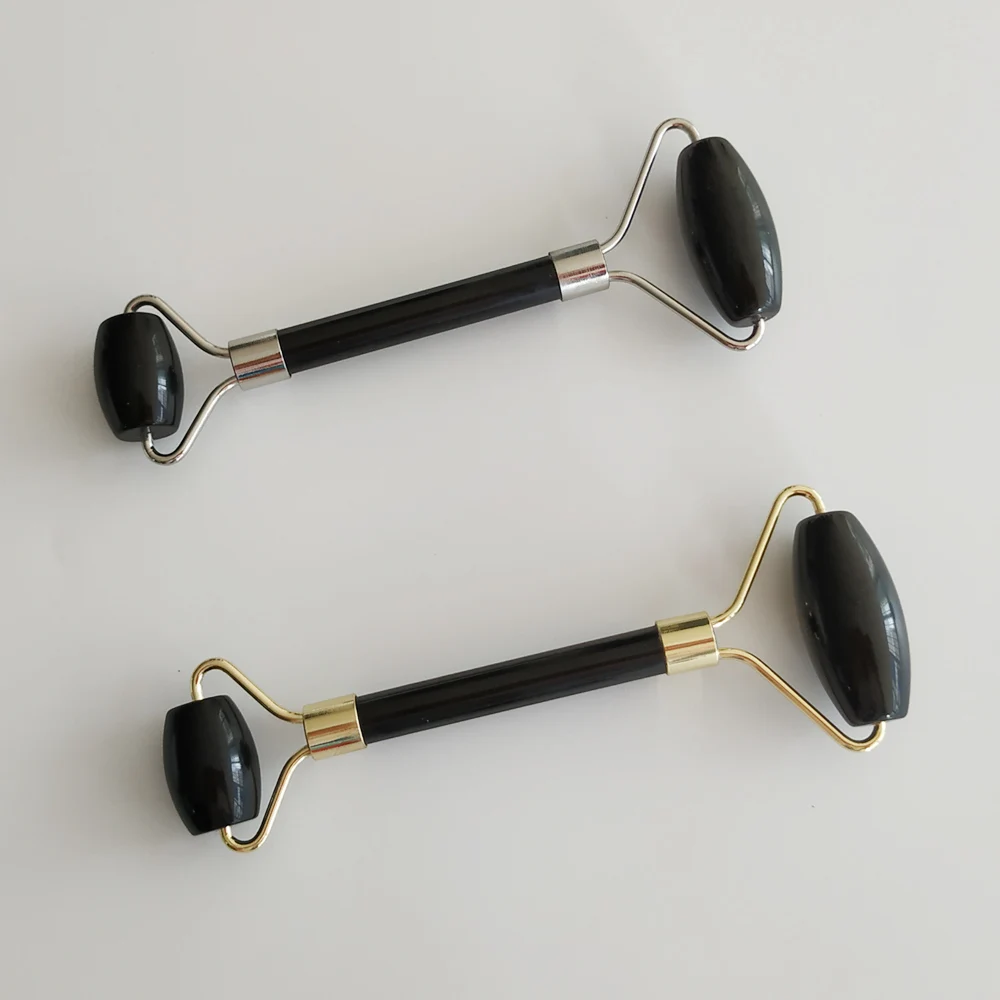 Массажный ролик для лица из натурального обсидиана и кварца практичный