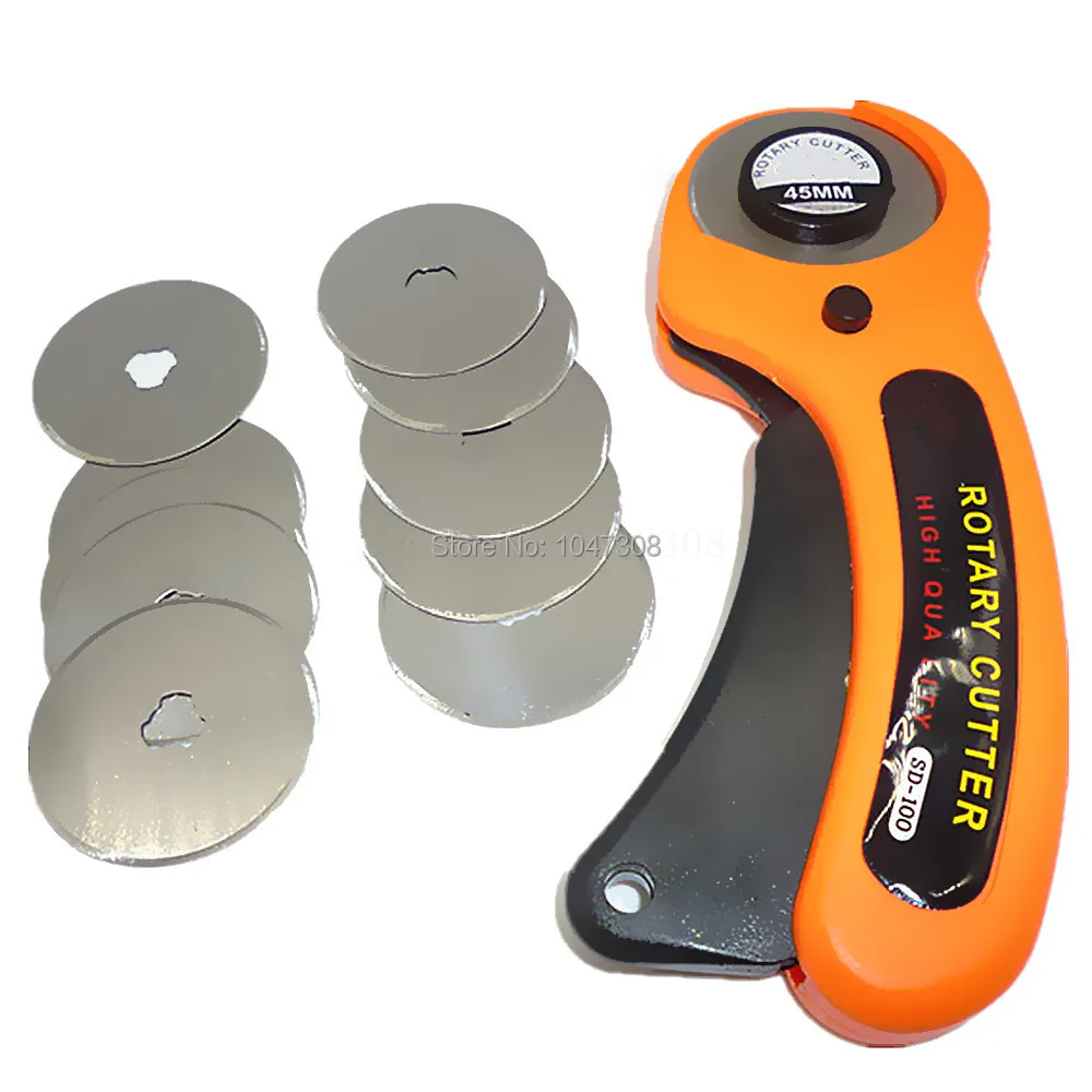 

45mm Rotary Cutter W/ 10pcs Rotary Cutter Spare Blades Fabric Paper Circular Cut Patchwork Craft Leather