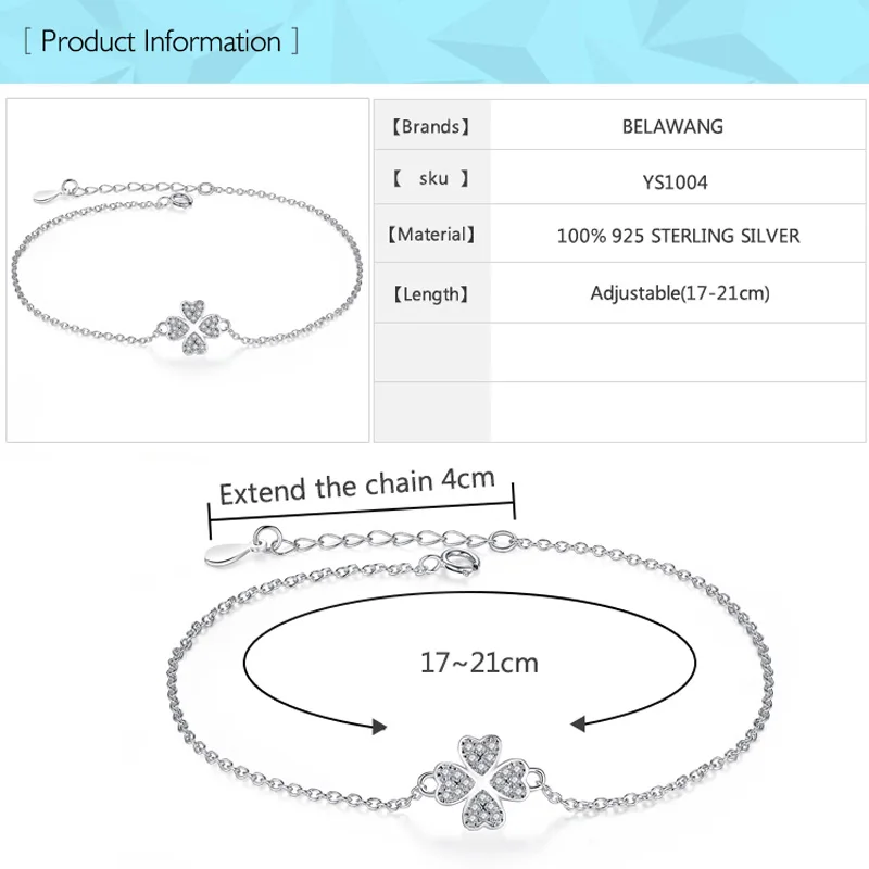Женский браслет из серебра 925 пробы с шармами и сердечками клевера|bracelets for men