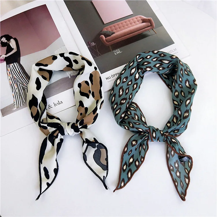 2019 Модный женский элегантный квадратный Шелковый Атласный Леопардовый шарф