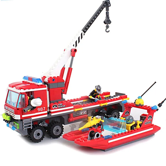 Enlighten Model building kits compatible with lego city Fire boat crane 887 3D blocks Educational toys hobbies for children | Игрушки и