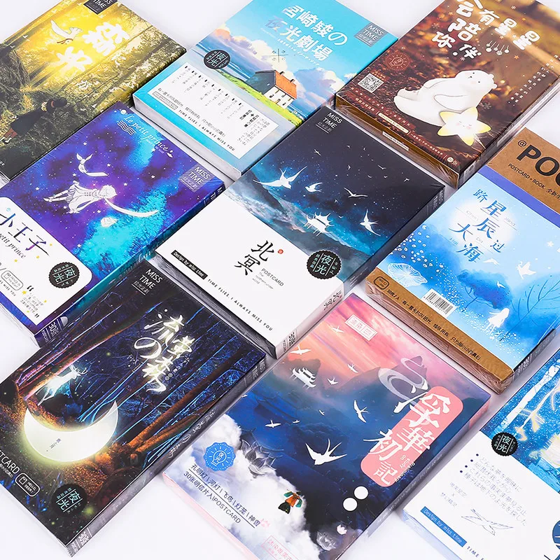 30 шт./компл. мультфильм аниме декорации светящаяся серия открытка с подарком на