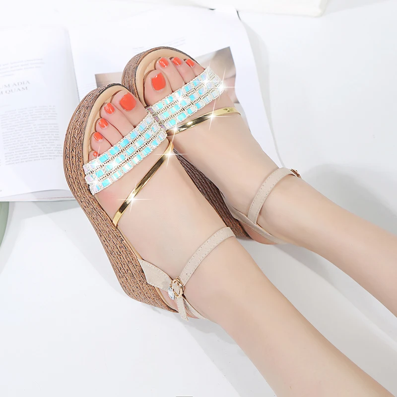 Новое поступление Женская Мода Повседневное Кристалл клин с открытым носком