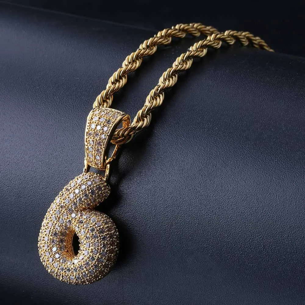 Хип хоп AAA Bling кубический циркон 0 9 цифровые ожерелья и подвески для мужчин женщин
