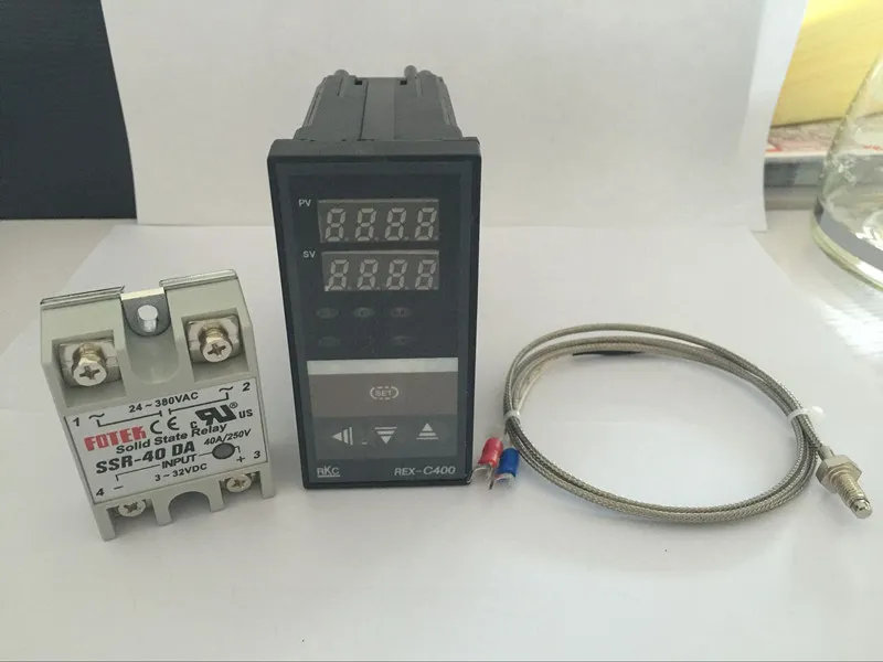 

Digital RKC PID Temperature Controller Thermostat REX-C400 (SSR Output)+K type thermocouple+Max 40A SSR relay