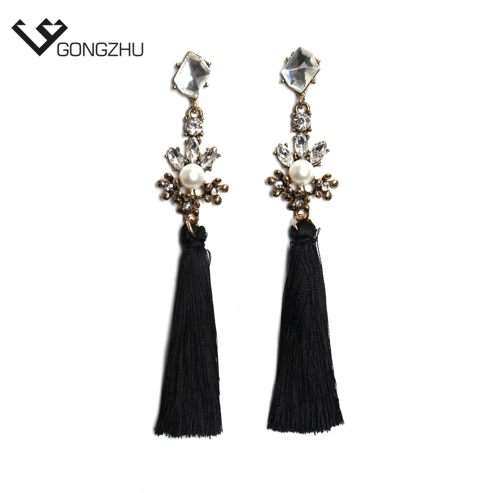 Fashion Jewelry Trend &amp Women pearl Drop Earrings Vintage tassel Blue black Long Gold Plated For | Украшения и аксессуары