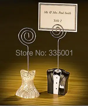 

wedding favor place card holder--Tuxedo and Gown Wire Table Number Memo Photo Clip Party Decoration 100pcs/lot