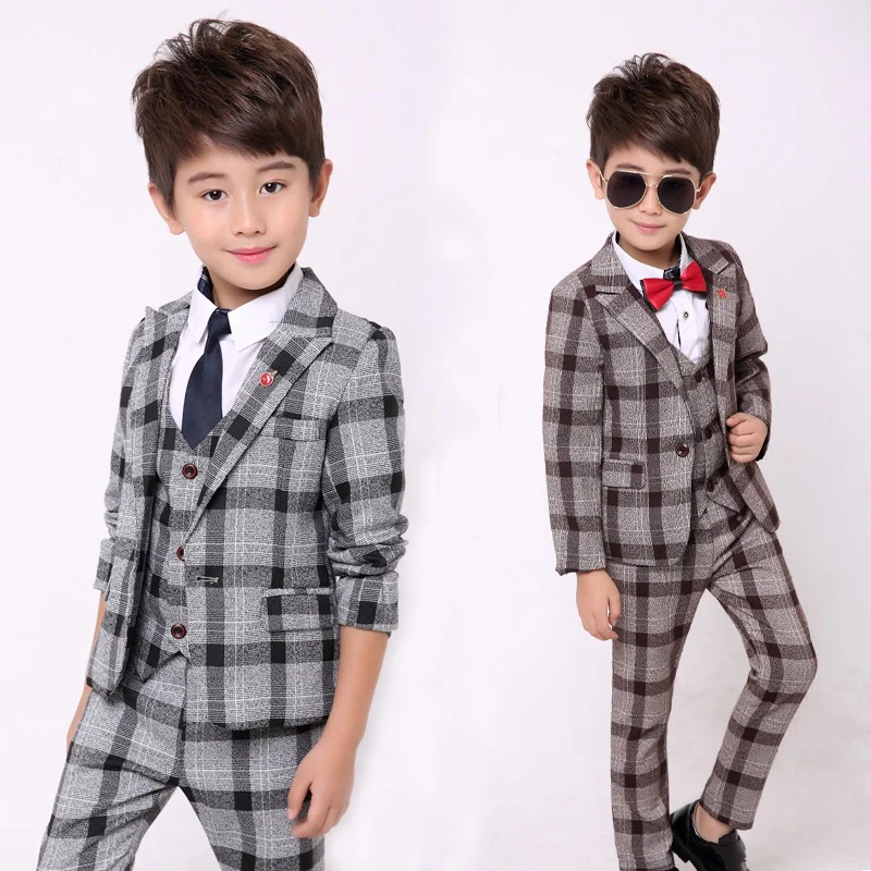 3 шт. клетчатый блейзер для мальчиков с жилетом|boys plaid blazer|boys suitboy blazer suit |