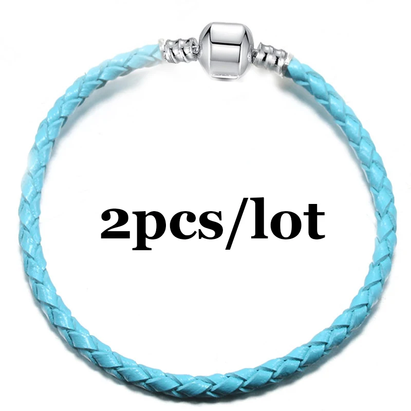 Blue BAOPON, 2 шт./лот, 4 мм, круглые плетеные браслеты из искусственной кожи, очаровательные браслеты для женщин, подходят для рукоделия, красивые браслеты, ювелирные изделия, Прямая поставка - Окраска металла: Blue
