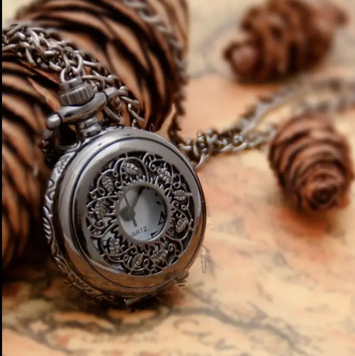 Small Size Black Leaf spider web sunflower Necklace For Xmas Gift pocket watch | Наручные часы
