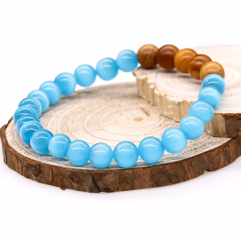8 мм бусины из натурального дерева с Синим Опалом камень браслет для женщин йога