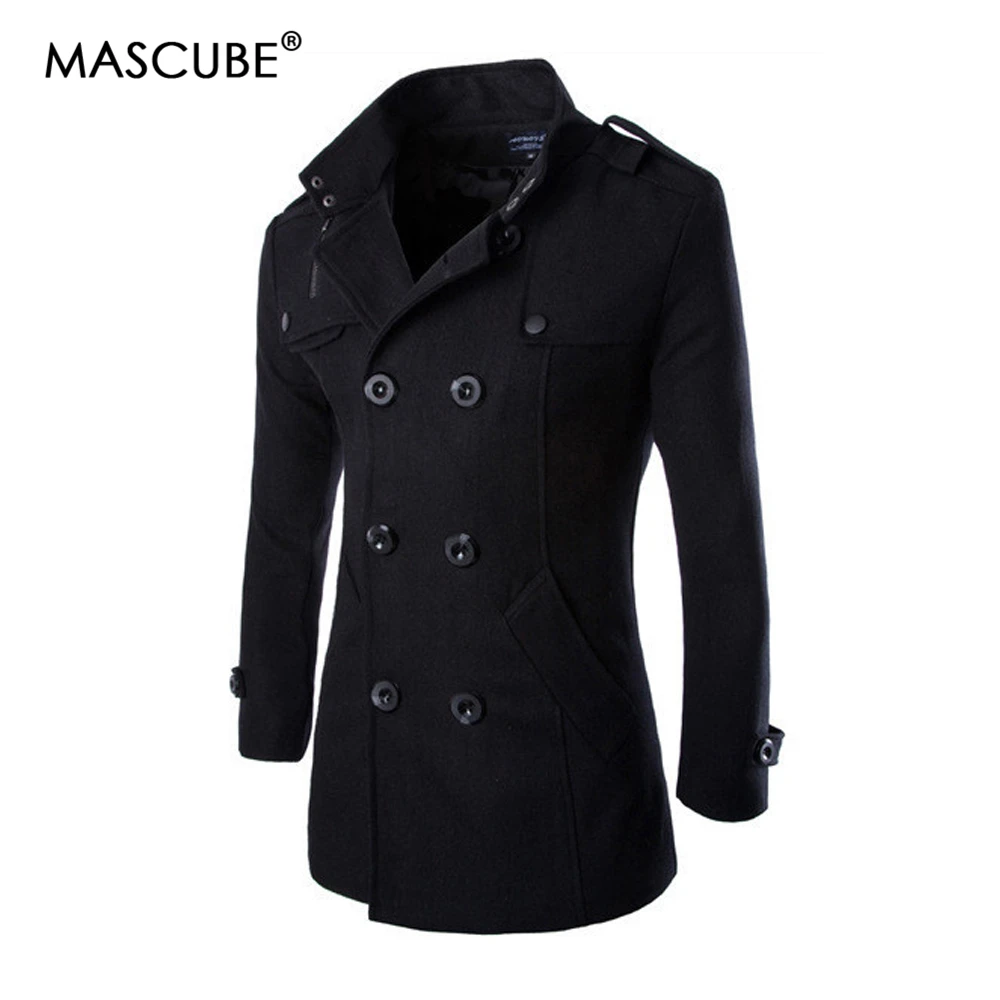 MASCUBE Medium Long Trench Coat Men Overcoat Winter Jacket 2019 Windbreaker Thick Solid Black England Style | Мужская одежда