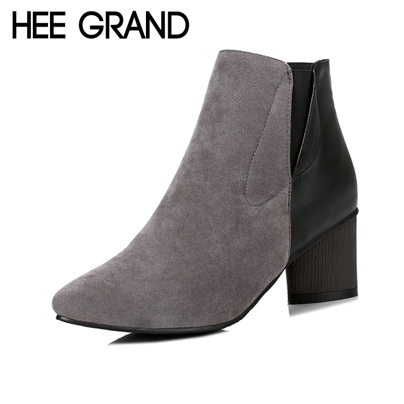 HEE GRAND/пикантные Зимние Теплые ботильоны женская обувь с острым носком однотонные