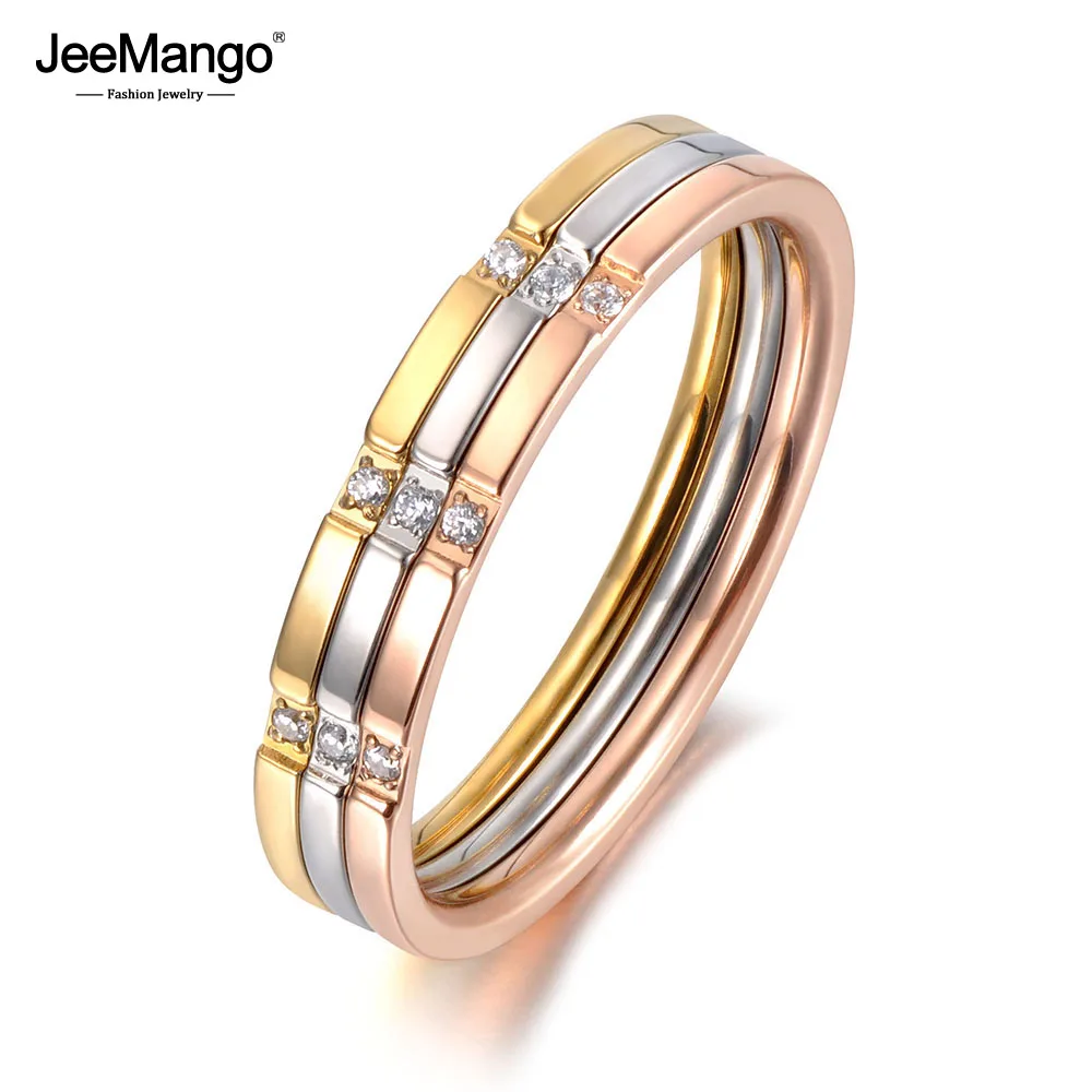 JeeMango 3 в 1 Красочные золотые мозаичные CZ Кристальные кольца ювелирные изделия