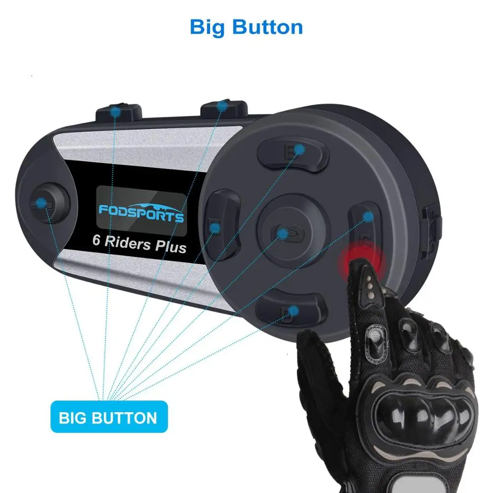 Fodsports 2 шт V6 плюс домофон мотоциклетный шлем домофон Bluetooth шлем гарнитура 1200 м Intercomunicador BT домофон FM светодиодный