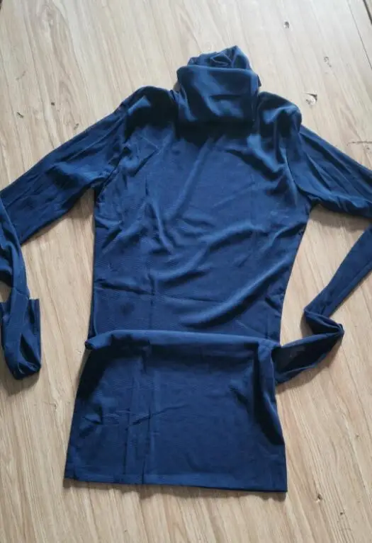 High collar Navy YRRETY, женская сексуальная Водолазка с длинным рукавом, прозрачная Повседневная футболка, одноцветная, облегающая, с высоким воротником, сетчатый пуловер, топы - Цвет: High collar Navy