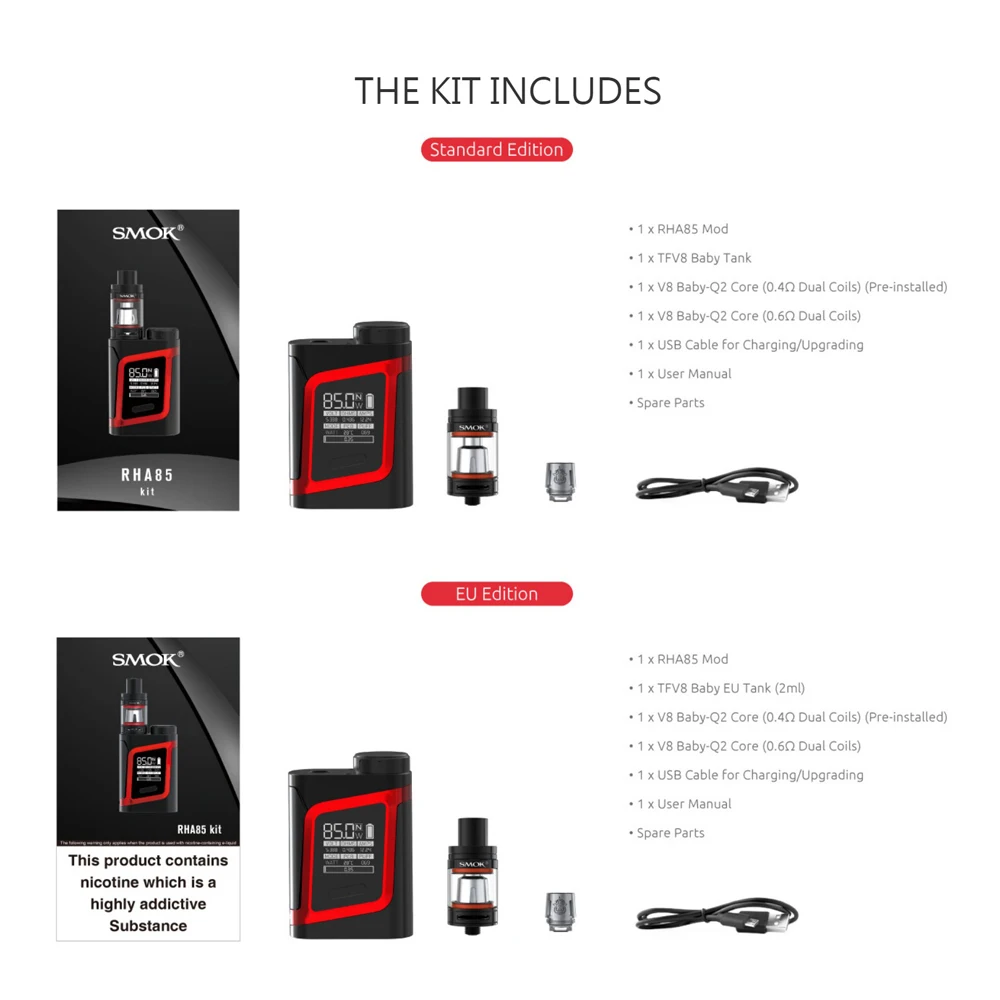 Предварительный заказ Smok RHA85 комплект Max 85 Вт с 3 мл TFV8 детский бак VW/TC/память