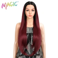 magci hair high temperature fiber hair for women ombre dark roots to red color hand tied straight type synthetic lace wigs