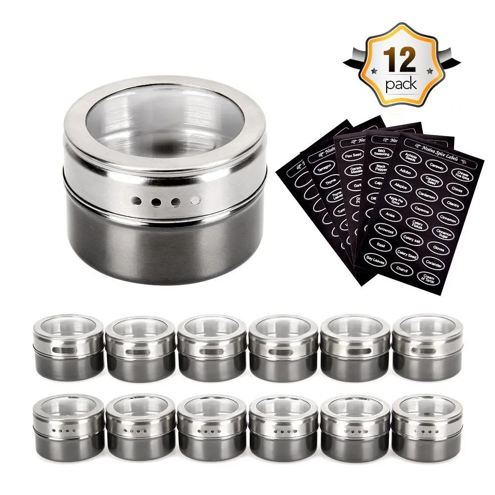 12Pcs Magnetic Spice Jar Set With Stickers Stainless Steel Tins Storage Container Pepper Seasoning Sprays Kitchen Tools | Дом и сад