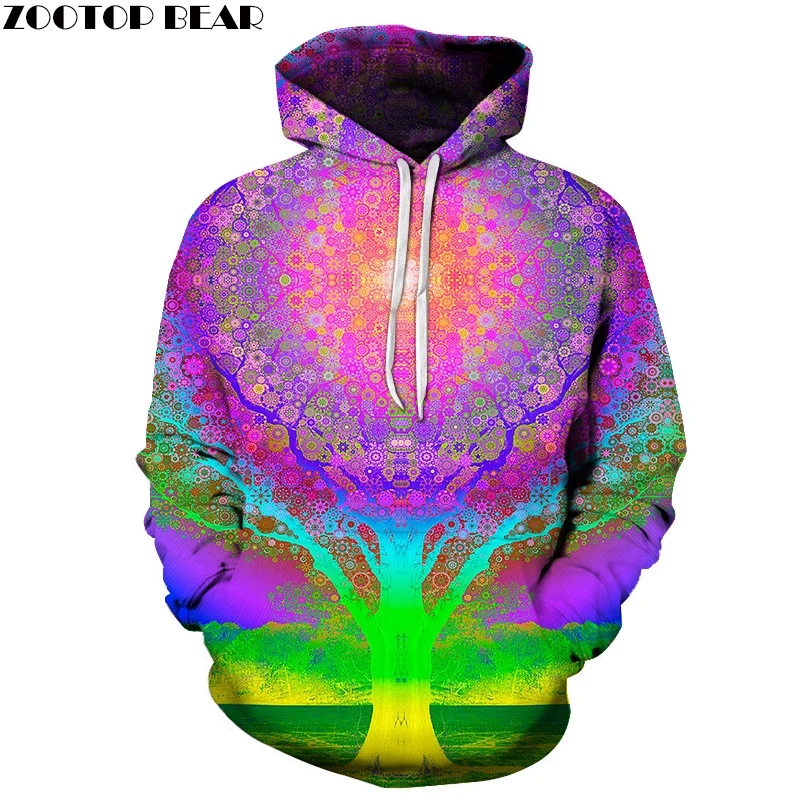 Лидер продаж красочные дерево 3D Толстовки с принтом Для мужчин женщин 3d Толстовка Фирменный Пуловер унисекс