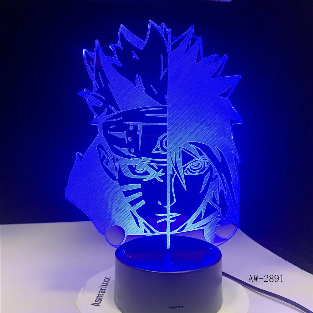 7 цветов, изменяющийся светодиодный 3D Саске, моделирующая настольная лампа, аниме, домашний декор, светильник, Детский Светильник для сна, Наруто, Ночной светильник, AW-2891