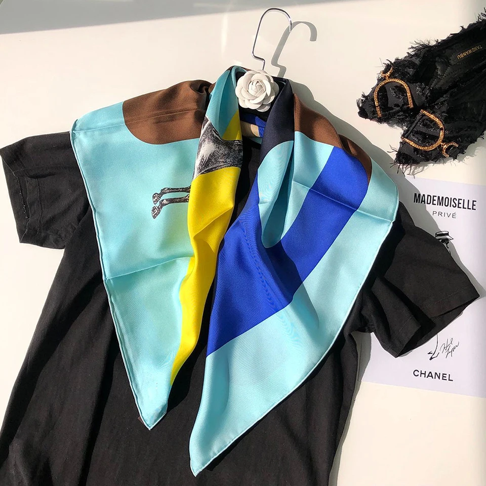 Шелковый саржевый шарф Женская платочная повязка на голову хиджаб платок шарфы пончо платок красивая лошадь узор 90*90 см