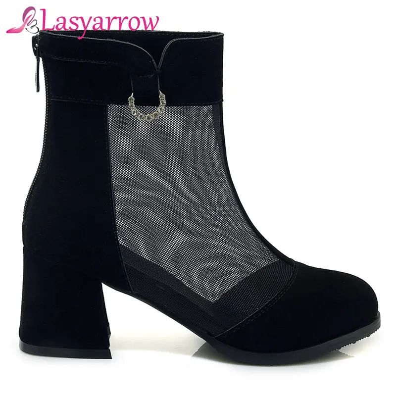 Lasyarrow Fashion Women's Ankle Boots Mesh Shoes Sexy High Heels Lady Platform Pumps Back Zipper Shoe Female Rhinestone J612 | Обувь
